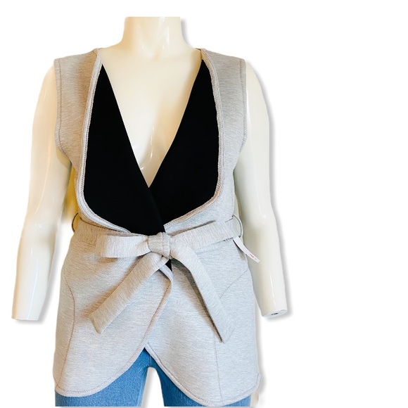 Peach Jackets & Blazers - Peach Gray & Black Scuba Lightweight Belted Vest